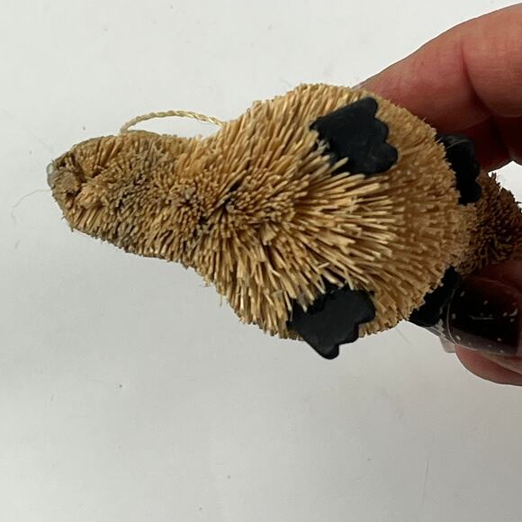 Brown Bottle Brush Animal Ornament Beaver Santa Hat 3" Rustic Holiday Hanging - Picture 5 of 6